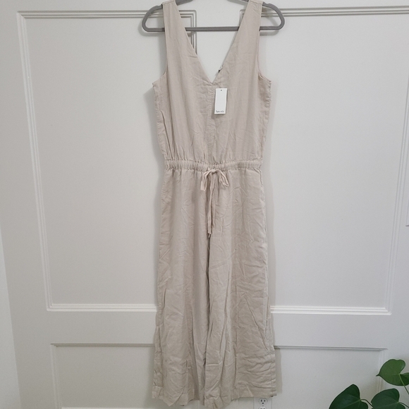 NEW SPLENDID Kianna Wide Leg Jumpsuit Beige Linen/Viscose Blend Sz XL NWT $118 - Picture 1 of 11